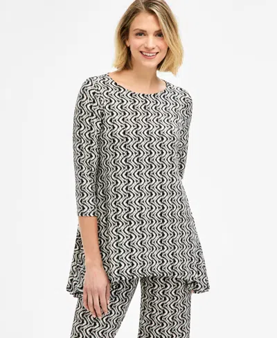 Jm Collection Women's Printed 3/4-sleeve Swing Knit Top, Macy's Exclusive In Multi