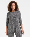 Jm Collection Women's Printed 3/4-sleeve Swing Knit Top, Macy's Exclusive In Black