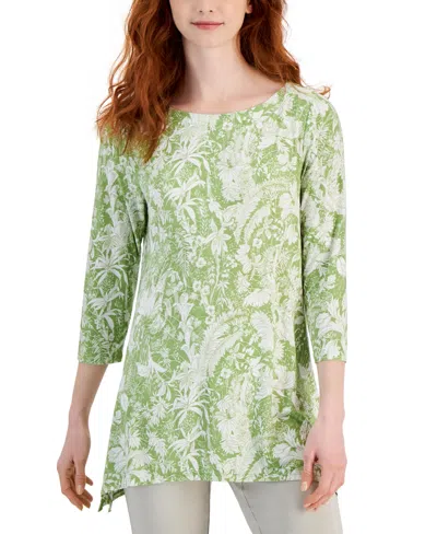 Jm Collection Women's Printed 3/4-sleeve Swing Top, Created For Macy's In Luau Green Combo