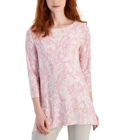 Jm Collection Women's Printed 3/4-sleeve Swing Top, Created For Macy's In Neo Natural Combo