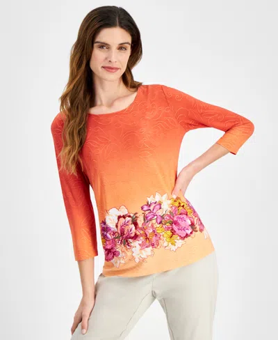 Jm Collection Women's Printed 3/4-sleeve Top, Created For Macy's In Pumpkin Seed Combo