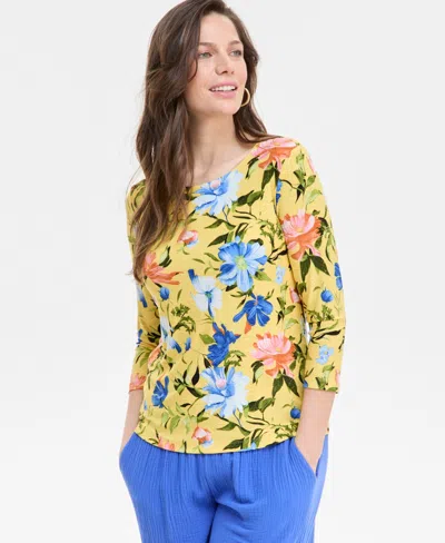Jm Collection Women's Printed 3/4-sleeve Top, Exclusively At Macy's