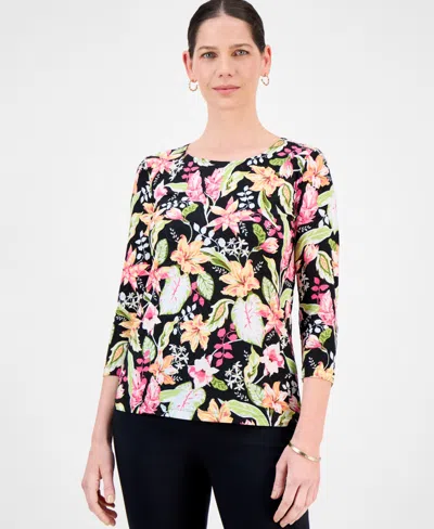 Jm Collection Women's Printed 3/4-sleeve Top, Exclusively At Macy's In Multi