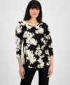 Jm Collection Women's Printed 3/4-sleeve Top, Exclusively At Macy's In Deep Black