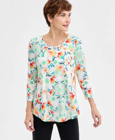 Jm Collection Women's Printed 3/4-sleeve Top, Exclusively At Macy's In Neo Natural