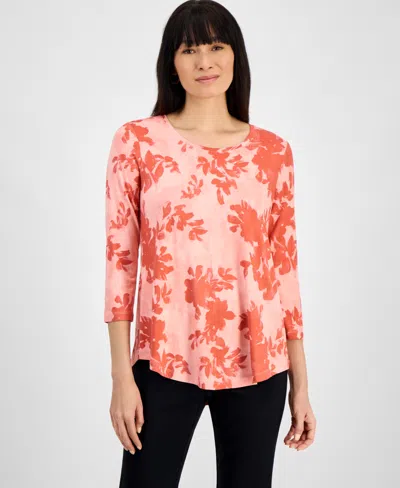 Jm Collection Women's Printed 3/4-sleeve Top, Exclusively At Macy's In Pink Crystal
