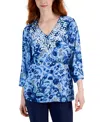 JM COLLECTION WOMEN'S PRINTED 3/4 SLEEVE V-NECK EMBELLISHED TOP, CREATED FOR MACY'S