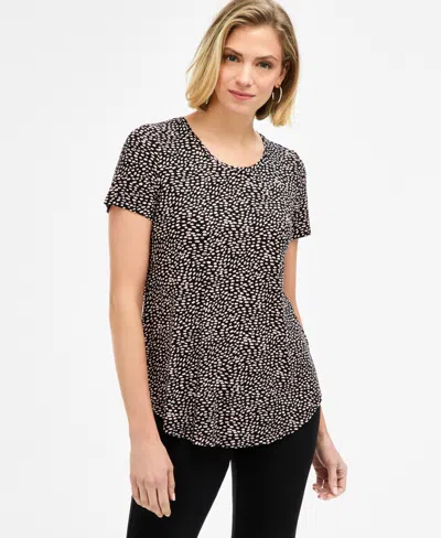 Jm Collection Women's Printed 3/4 Sleeve V-neck Knit Top, Macy's Exclusive In Black