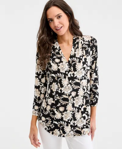 Jm Collection Women's Printed 3/4 Sleeve V-neck Knit Top, Macy's Exclusive In Multi