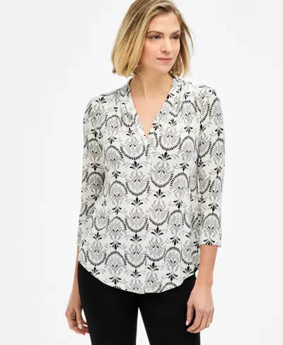 Jm Collection Women's Printed 3/4 Sleeve V-neck Knit Top, Macy's Exclusive In Multi