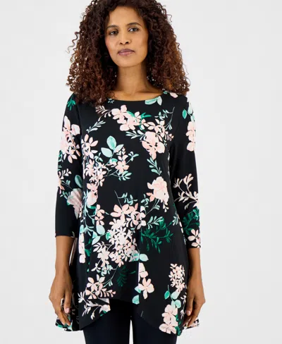 Jm Collection Women's Printed 3/4-sleeve Knit Top, Macy's Exclusive In Blue