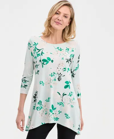 Jm Collection Women's Printed 3/4-sleeve Knit Top, Macy's Exclusive In Green