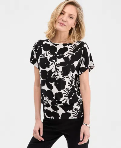 Jm Collection Womens Banded Hem Short Sleeve Knit Top Macys Exclusive In Black