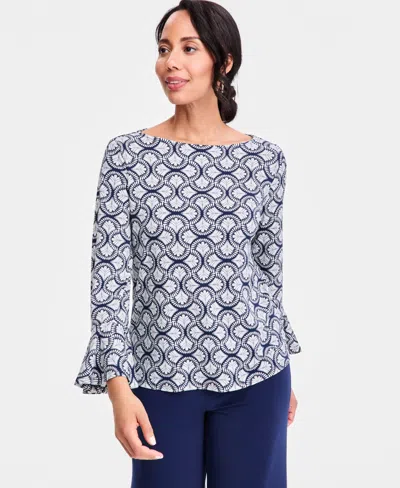 Jm Collection Women's Printed Boat-neck Bell-sleeve Top, Macy's Exclusive In Multi