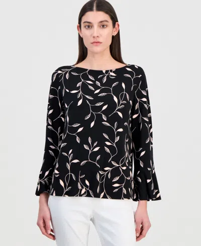 Jm Collection Women's Printed Boat-neck Bell-sleeve Top, Macy's Exclusive In Multi