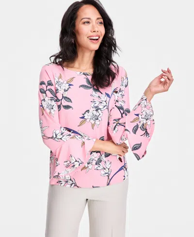 Jm Collection Women's Printed Boat-neck Bell-sleeve Top, Macy's Exclusive In Multi