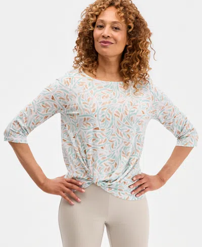 Jm Collection Women's Printed Boat-neck Twist-front Top, Macy's Exclusive In Blue