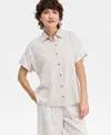Jm Collection Women's Printed Button-up Short-sleeve Shirt, Macy's Exclusive In Metallic
