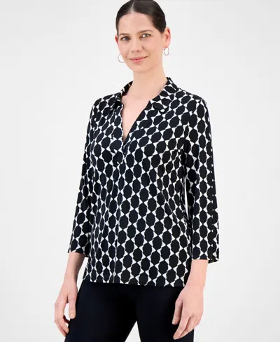 Jm Collection Women's Printed Collared 3/4-sleeve Top, Exclusively At Macy's