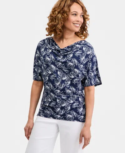 Jm Collection Women's Printed Cowl-neck Knit Top, Macy's Exclusive In Black