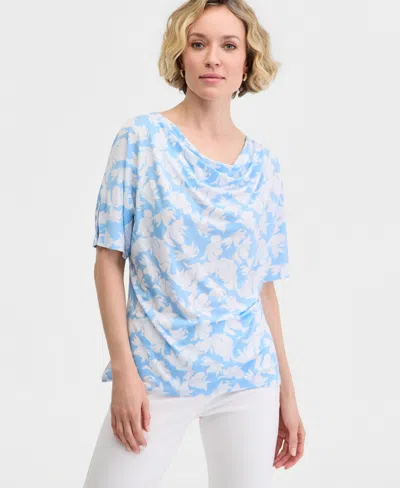 Jm Collection Women's Printed Cowl-neck Knit Top, Macy's Exclusive In Blue