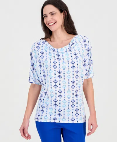 Jm Collection Women's Printed Cowl-neck Knit Top, Macy's Exclusive In Blue