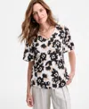 Jm Collection Women's Printed Scoop-neck Short Sleeve Top, Exclusively At Macy's In White