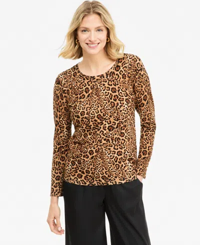 Jm Collection Women's Printed Crewneck Sweater, Macy's Exclusive In Animal Print