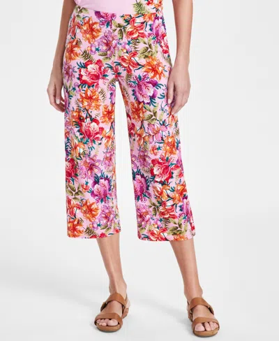 Jm Collection Women's Printed Culotte Pants, Created For Macy's In Blossom Berry Combo