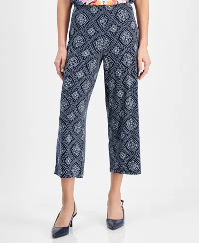 Jm Collection Women's Printed Culotte Pants, Created For Macy's In Intrepid Blue Combo