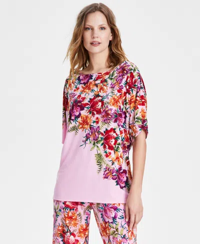 Jm Collection Women's Printed Dolman-sleeve Top, Created For Macy's In Blosom Berry Combo