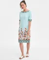 Jm Collection Plus Size Border-print Short-sleeve Shift Dress, Exclusively At Macy's In Tear Drop
