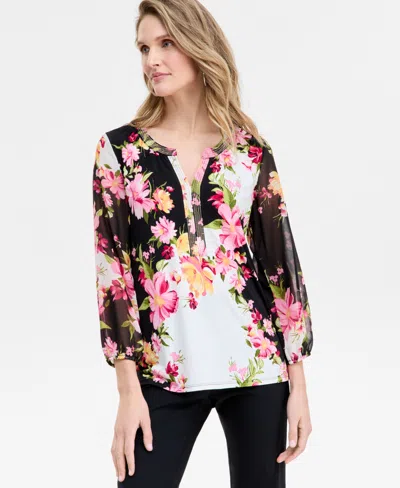 Jm Collection Women's Printed Embellished Split-neck Top, Exclusively At Macy's In Multi
