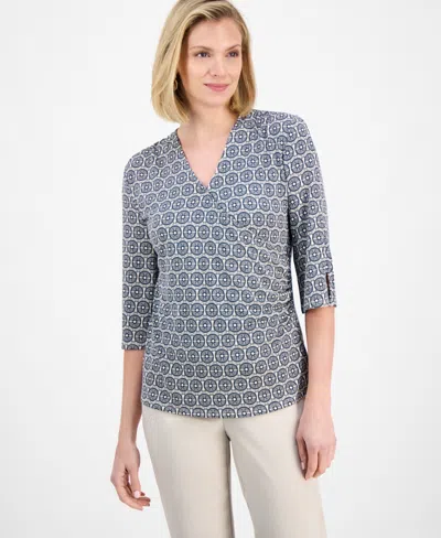 Jm Collection Women's Printed Faux-wrap Top, Exclusively At Macy's In Multi