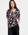 Jm Collection Women's Printed Flutter-sleeve Top, Exclusively At Macy's In Deep Black Combo