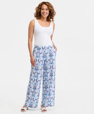 Jm Collection Women's Printed High Rise Pull-on Pants, Macy's Exclusive In White