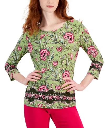 Jm Collection Women's Printed Jacquard Knit Top, Created For Macy's In Luau Green Combo