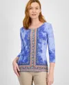Jm Collection Women's Printed Jacquard Scoop-neck Top, Created For Macy's In Blue Lilac Combo