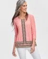 Jm Collection Women's Printed Jacquard Scoop-neck Top, Created For Macy's In Cheerful Peach Combo