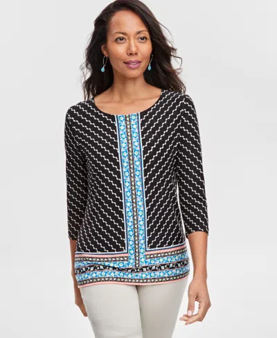 Jm Collection Women's Printed Jacquard Scoop-neck Top, Created For Macy's In Deep Black