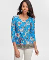 Jm Collection Women's Printed Jacquard Scoop-neck Top, Created For Macy's In Indigo Combo