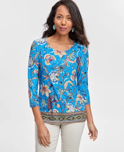 Jm Collection Women's Printed Jacquard Scoop-neck Top, Created For Macy's In Indigo Combo