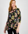 Jm Collection Women's Printed Jacquard Swing Top, Exclusively At Macy's In Black Floral Combo