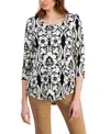 Jm Collection Women's Ethereal Folk Printed Tunic, Created For Macy's In White Scrolls