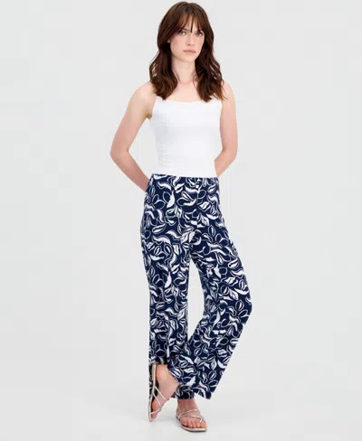 Jm Collection Women's Printed Knit Pull-on Pants, Macy's Exclusive In Blue