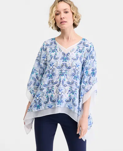 Jm Collection Women's Printed Layered Poncho Top, Macy's Exclusive In Multi
