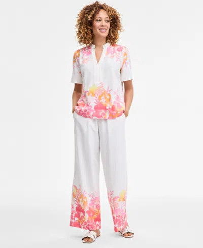 Jm Collection Women's Printed Linen-blend Pants, Exclusively At Macy's