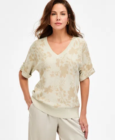 Jm Collection Women's Printed Metallic Roll-cuff Sweater, Macy's Exclusive In Pattern
