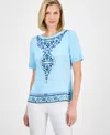 Jm Collection Women's Printed Mixed-media Sweater, Exclusively At Macy's