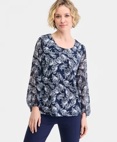 Jm Collection Women's Printed Mixed-media Top, Macy's Exclusive In Black